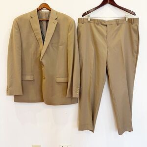 Lauren Ralph Lauren Suit Mens 46R Tan Wool 2 Piece Blazer Pants Business Formal
